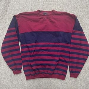 Dockers Sweatshirt Mens L Maroon Navy Blue Striped Colorblock Crewneck Vintage